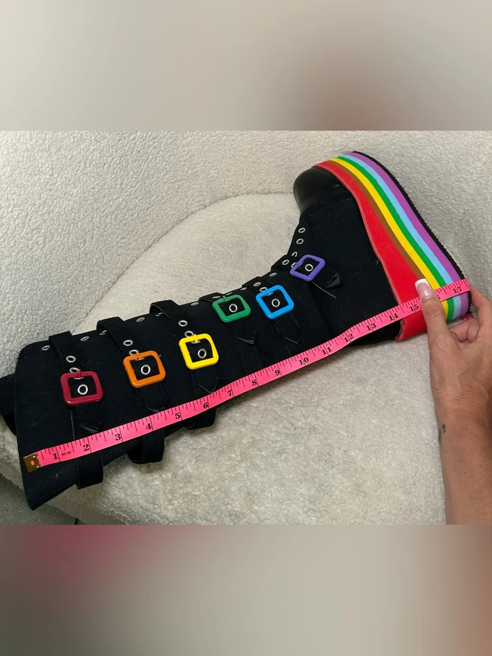 Rainbow Platform Goth Rave Boots Knee High Black Gay Pride Bratz Y2K Cosplay 9